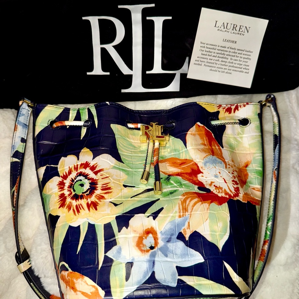 Lauren Ralph Lauren Vibrant Blue and Orange Floral Shoulder Bag